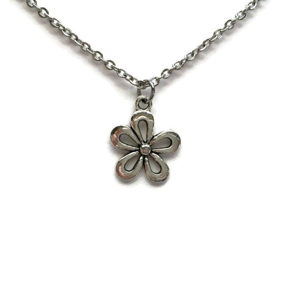 🌸 Flower Necklace Tibetan Silver Charm Stainless Steel 18" chain 🌸 4for$20